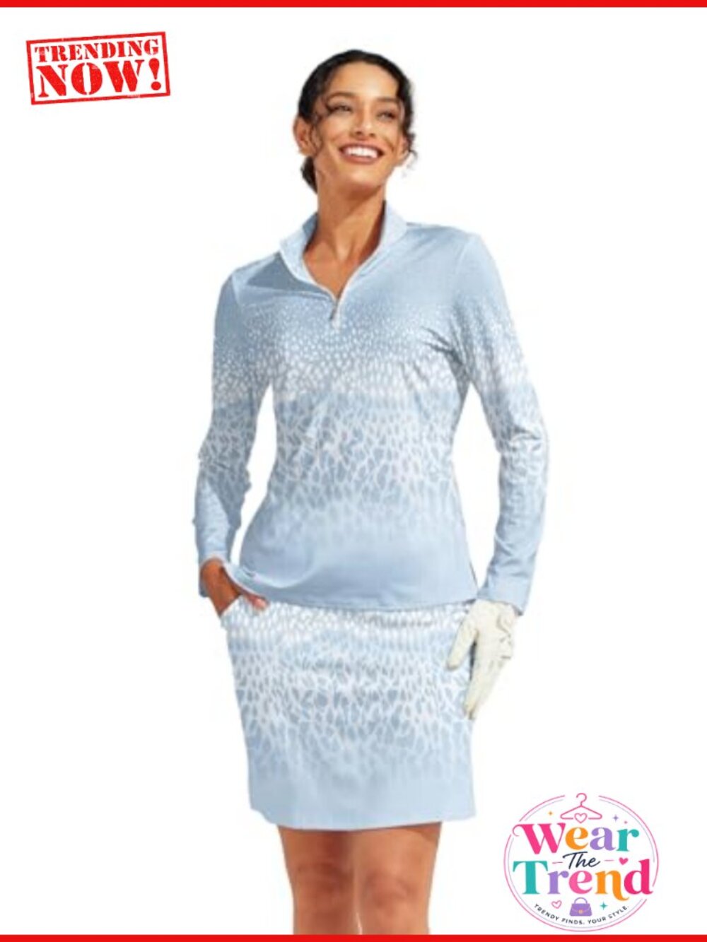 Women's Golf Polo Long Sleeve Quarter Zip UPF 50+ Athletic Printed Top